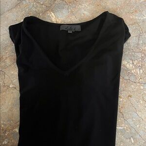 Black V-Neck Women's Long Asymmetrical Top with 3/4 Sleeves